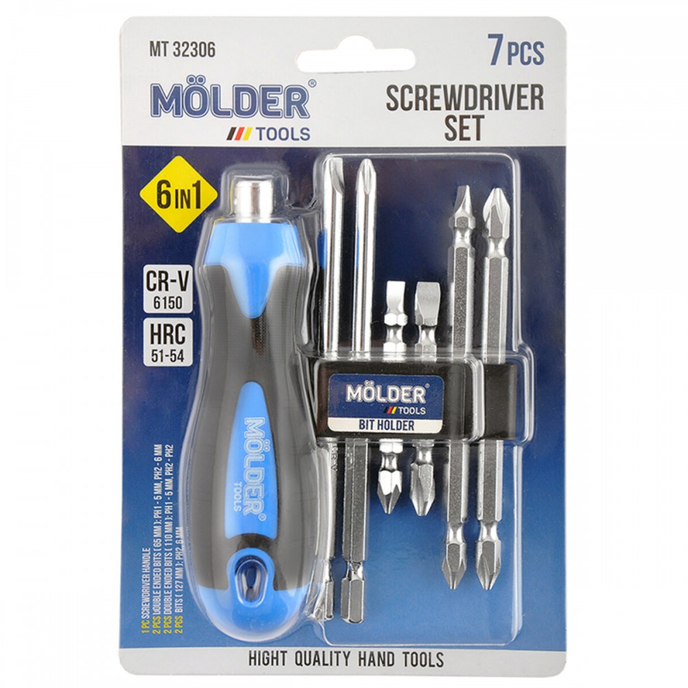 Отвертка Molder со сменными насадками 6в1 MT32306