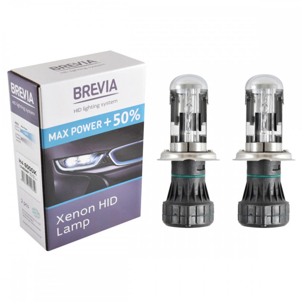 Биксеноновая лампа Brevia H4 +50%, 6000K, 85V, 35W P43t-38 KET, 2шт