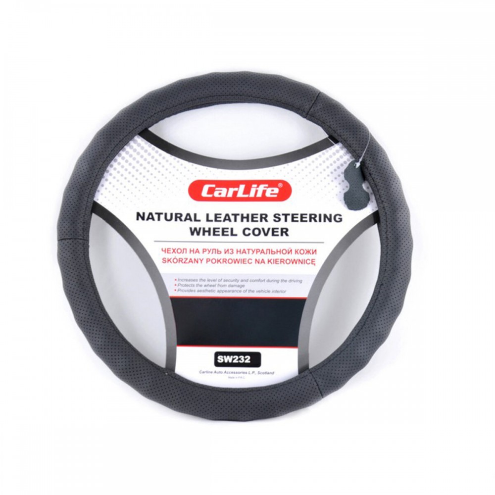 Чехол на руль Carlife 39-41 см кожаный, черный SW232L