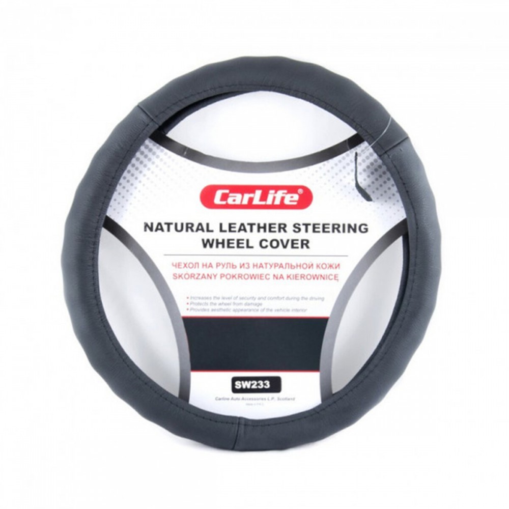 Чехол на руль Carlife 39-41 см кожаный, черный SW233L