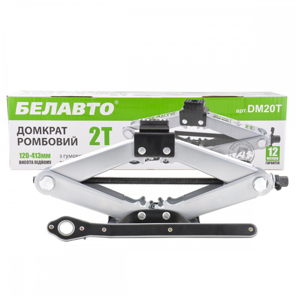 Домкрат ромбовой Белавто 2т с трещоткой, резиновая подушка,выс. подъема 120-413мм