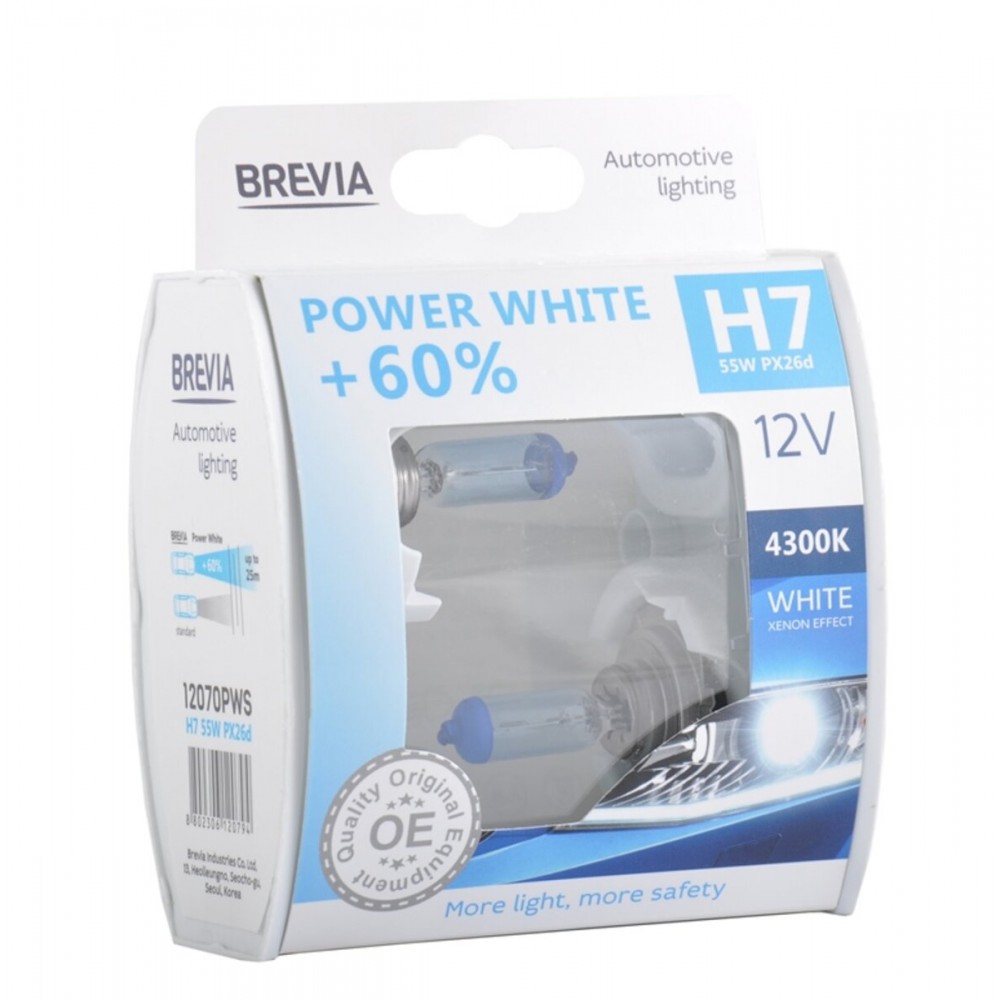 Галогеновая лампа Brevia H7 12V 55W PX26d Power White +60% 4300K S2