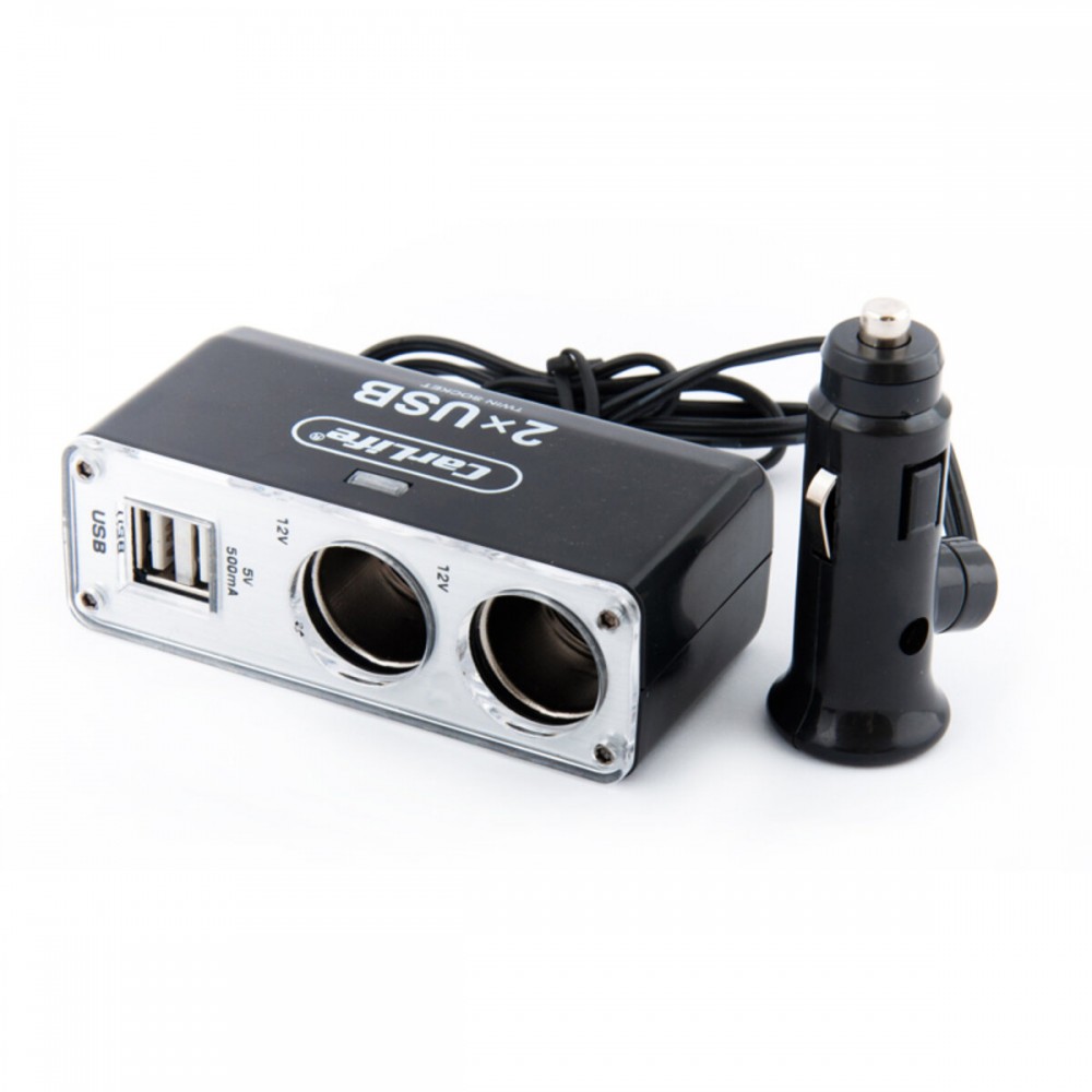 Розгалужувач прикурювача Carlife 2в1 + 2 USB, 12В, 5A