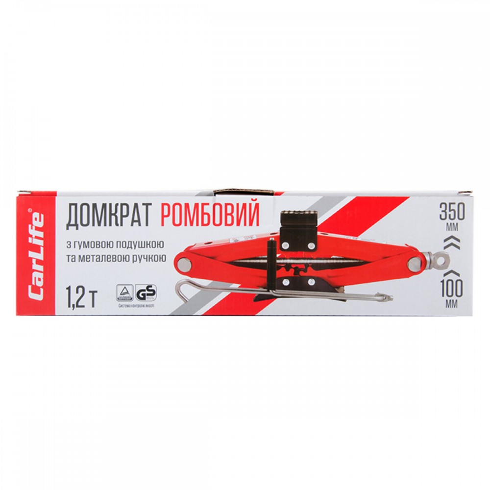 Домкрат ромбовый CarLife 1,2т 100-350мм с резиновой подушкой SJ228