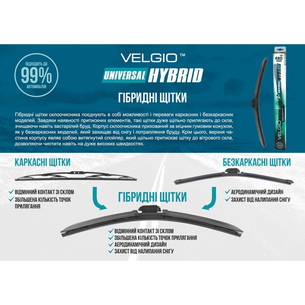 Бескаркасная щетка Velgio UNIVERSAL HYBRID 23/580мм