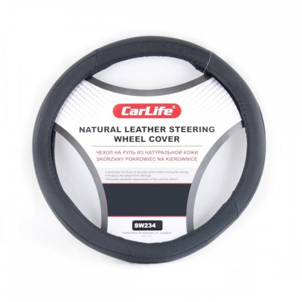 Чехол на руль Carlife 41-43 см кожаный, черный SW234XL