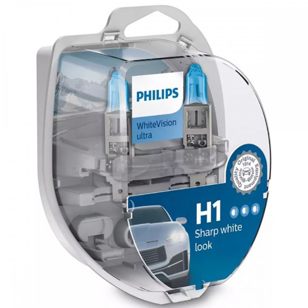 Галогеновая лампа Philips H1 WhiteVision Ultra+60% (3700K) 12V 55W P14.5s 2шт.