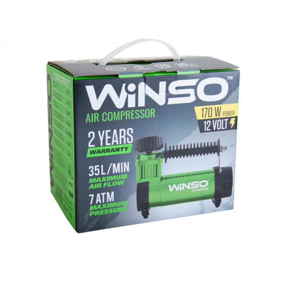 Компрессор автомобильный Winso 7 Атм 35 л/мин 170Вт, кабель 3м, шланг 1м
