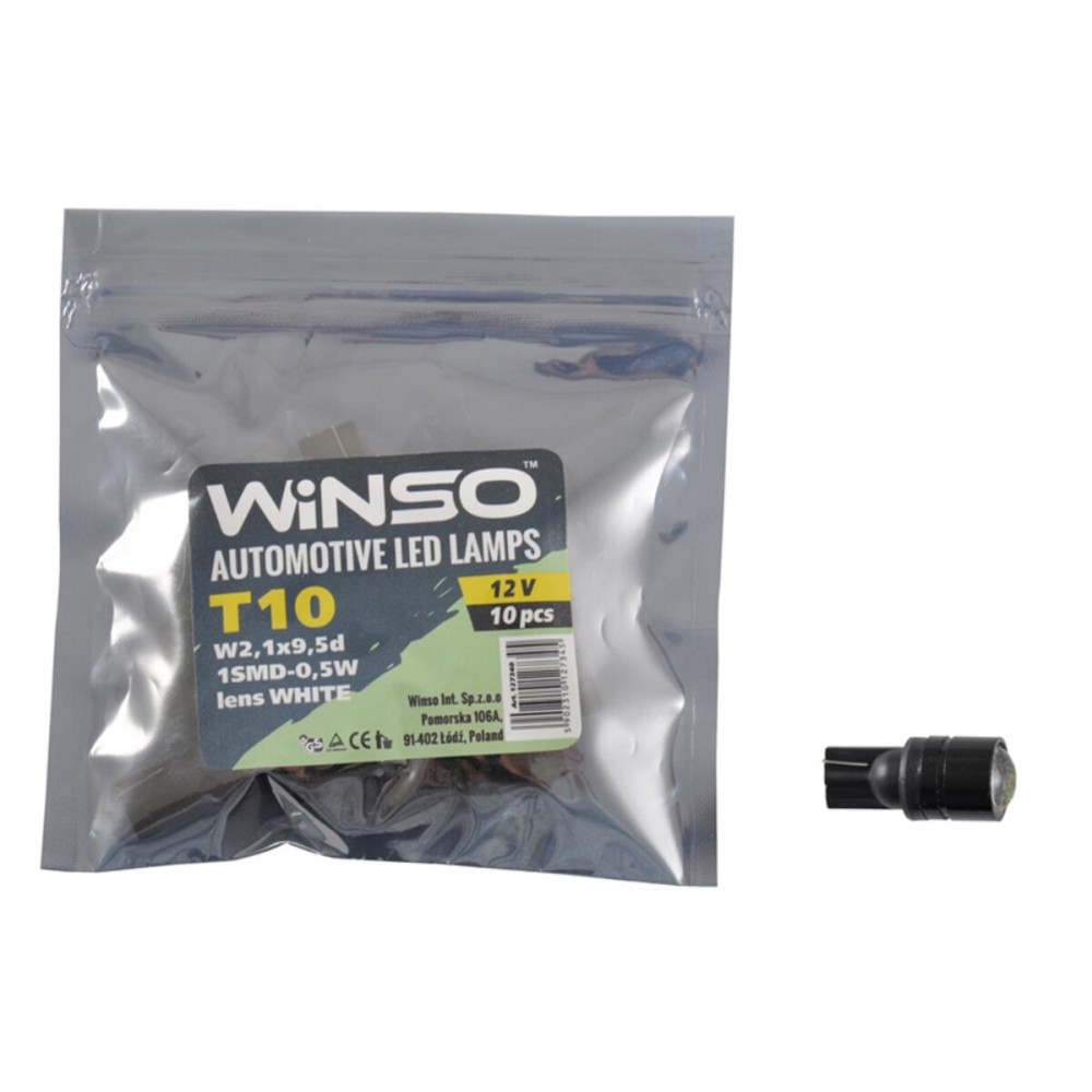 LED автолампа Winso 12V SMD T10 W2.1x9.5d, 10шт 127340