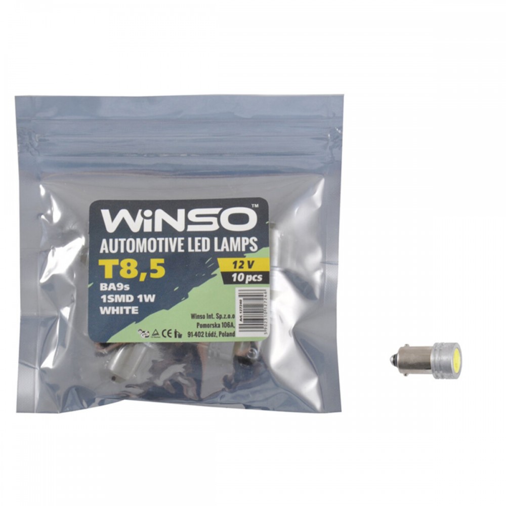 LED автолампа Winso 12V SMD T8.5 BA9s, 10шт 127240