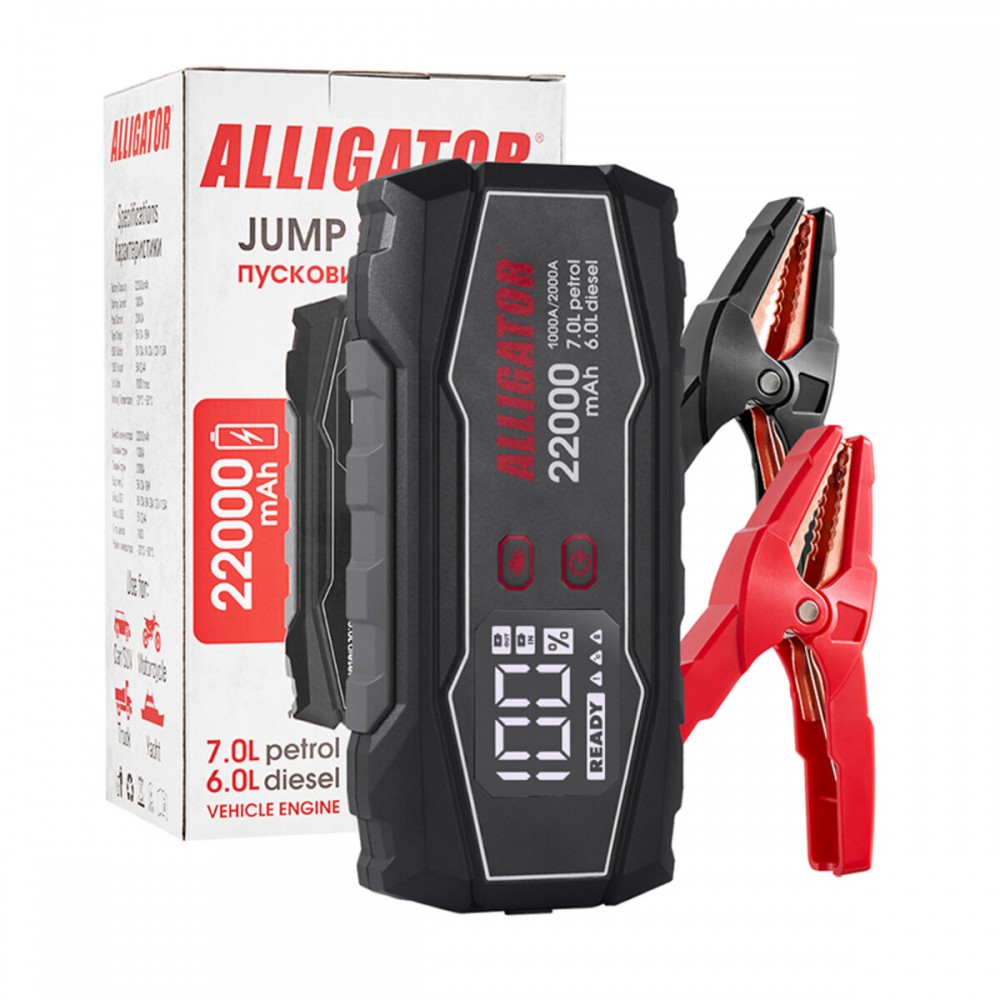 Бустер (пусковий пристрій) Alligator Jump Starter 1000A/2000A 22000mAh