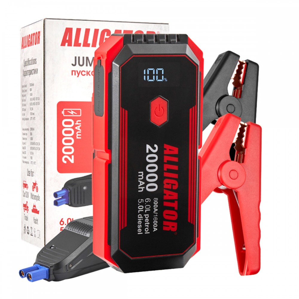 Бустер (пусковий пристрій) Alligator Jump Starter 800A/1600A 20000mAh зі Smart-клемами