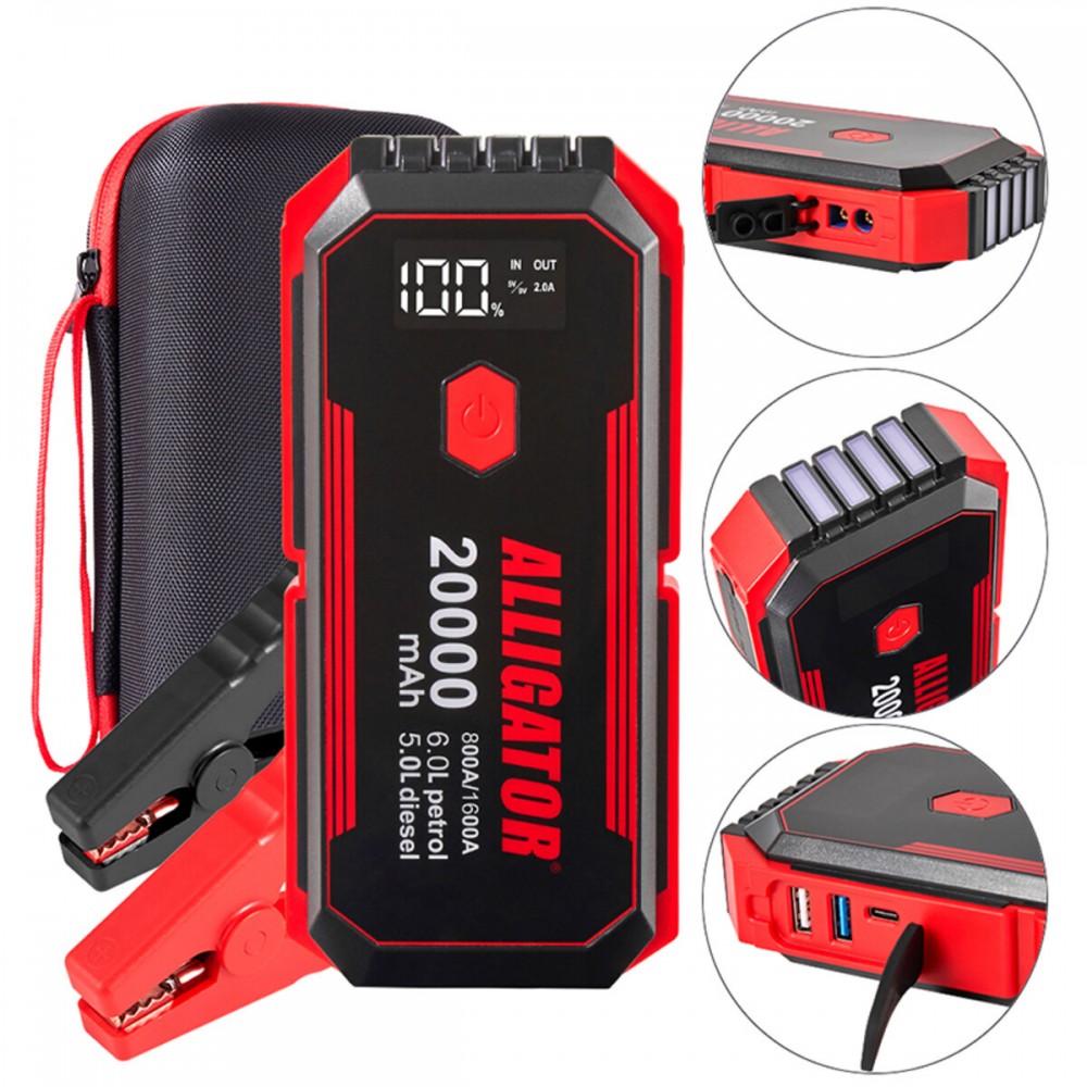 Бустер (пусковий пристрій) Alligator Jump Starter 800A/1600A 20000mAh зі Smart-клемами