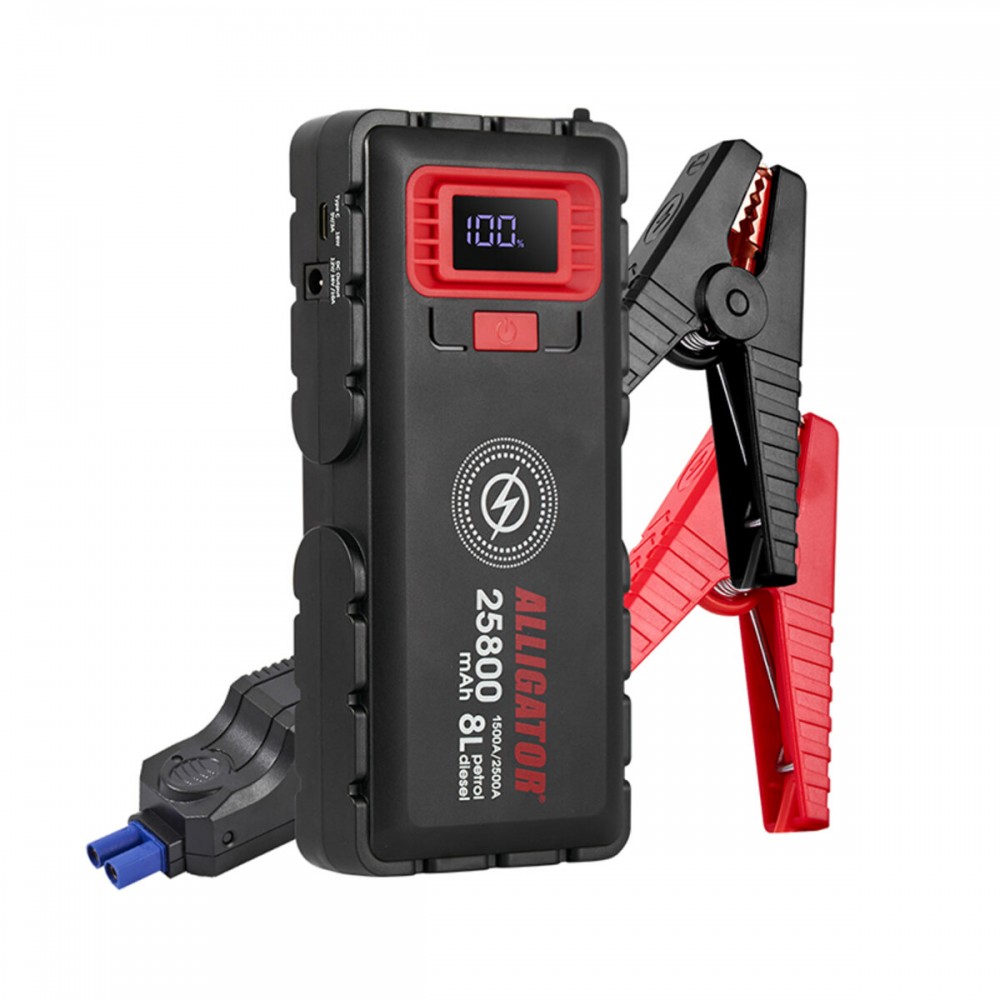 Бустер (пусковий пристрій) Alligator Jump Starter 1500A/2500A 25800mAh зі Smart-клемами та безпровідною зарядкою