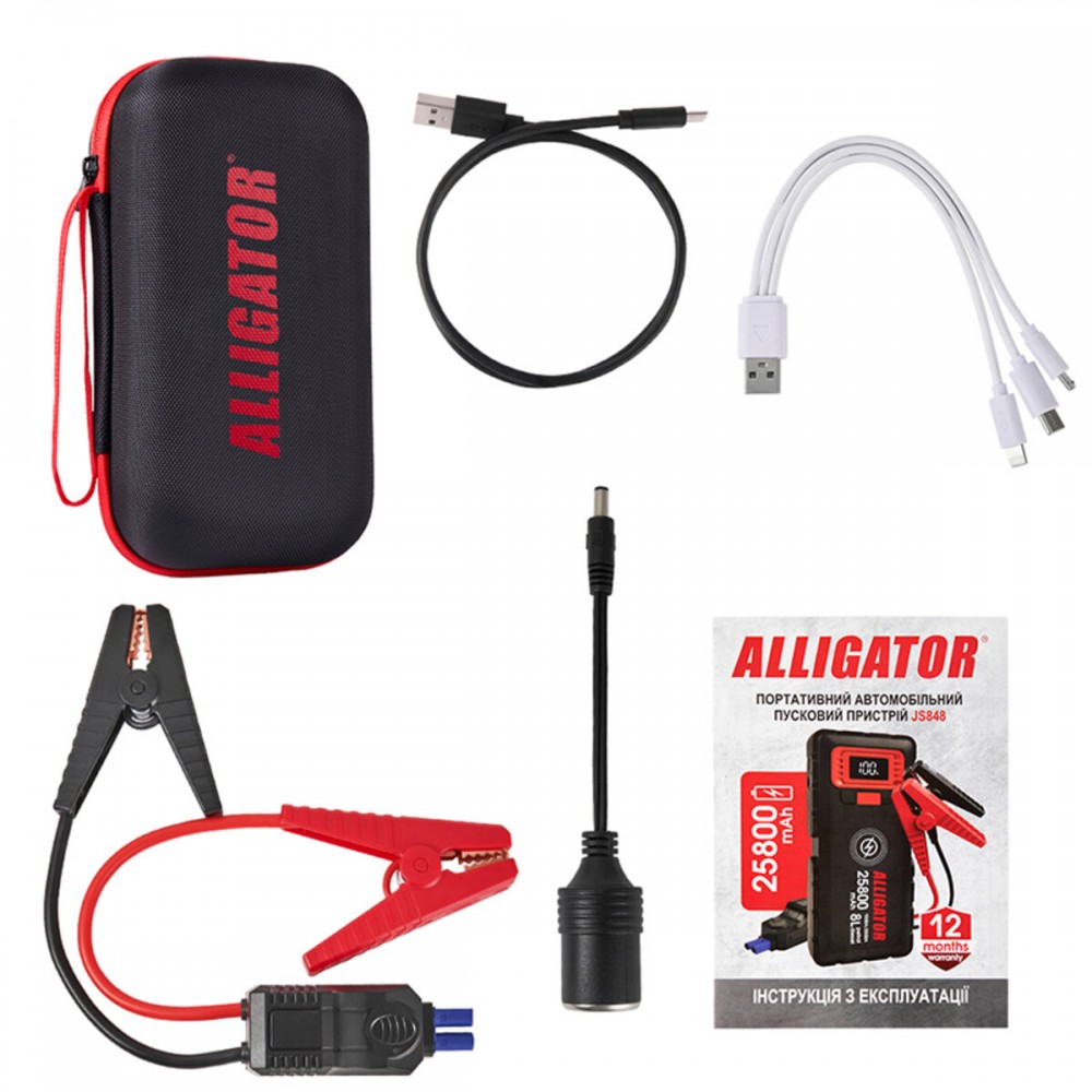 Бустер (пусковий пристрій) Alligator Jump Starter 1500A/2500A 25800mAh зі Smart-клемами та безпровідною зарядкою