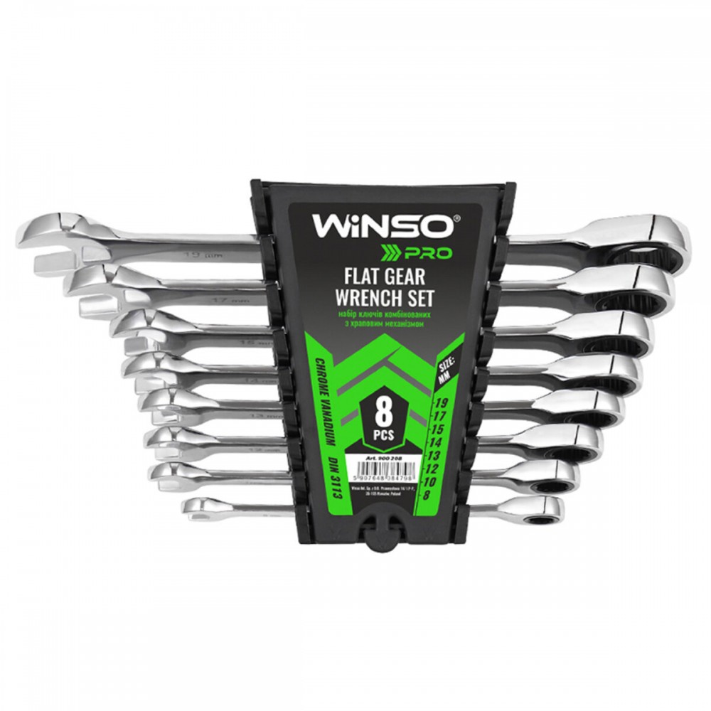 Набор ключей Winso PRO комбинированные с трещоткой CR-V 8шт (8-10-12-13-14-15-17-19мм)