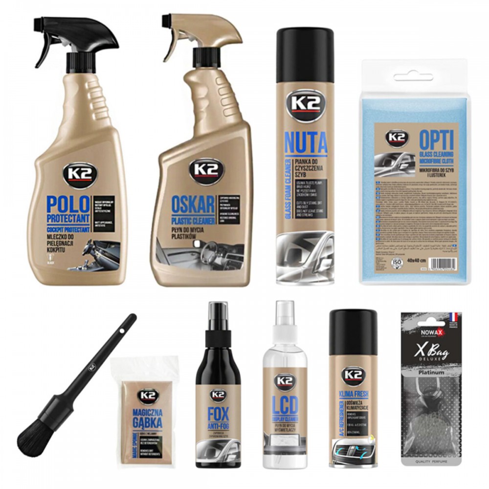 Набор автокосметики для ухода за салоном авто K2 (10 ед.)