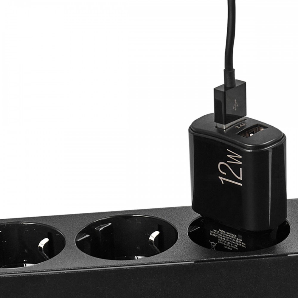 Сетевое зарядное устройство Brevia ePower 12W 2xUSB-A + кабель USB-A to USB-C 1м черный