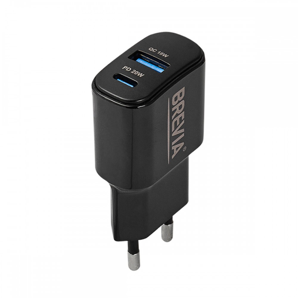 Сетевое зарядное устройство Brevia ePower PD20W USB-C+USB-A черный