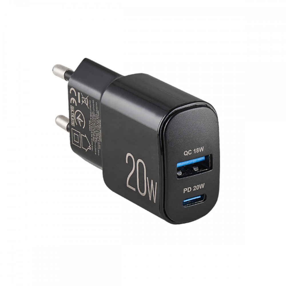 Сетевое зарядное устройство Brevia ePower PD20W USB-C+USB-A черный