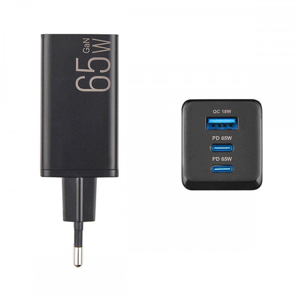 Сетевое зарядное устройство Brevia ePowerGaN PD65W 2xUSB-C+USB-A черный