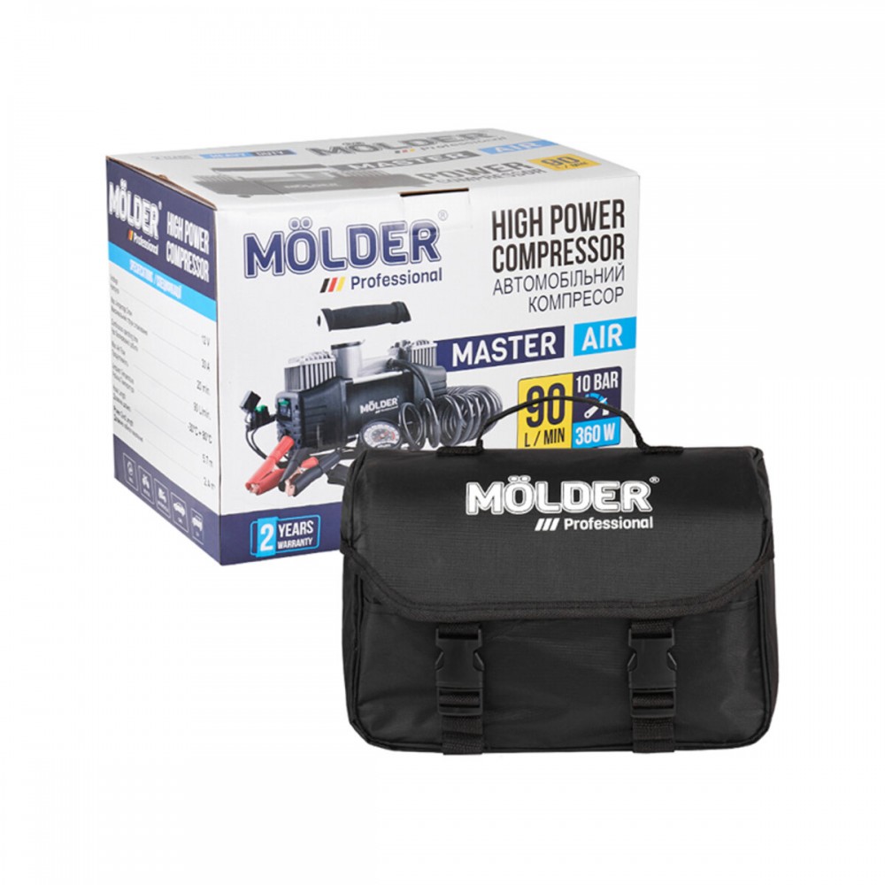 Компрессор автомобильный Molder Master Air 12В, 10 Атм, 90 л/мин с зажимами АКБ MA25200