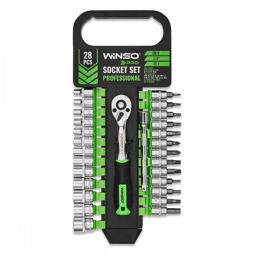 Професійний набір головок торцевих з тріскачкою та подовжувачем Winso Pro CR-V 1/4