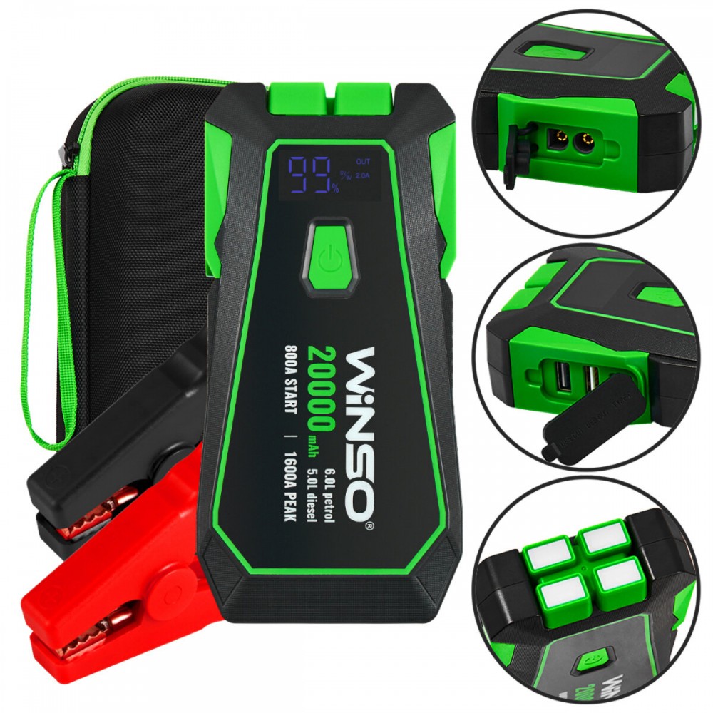 Бустер (пусковий пристрій) Winso Jump Starter 800A/1600A 20000mAh зі Smart-клемами