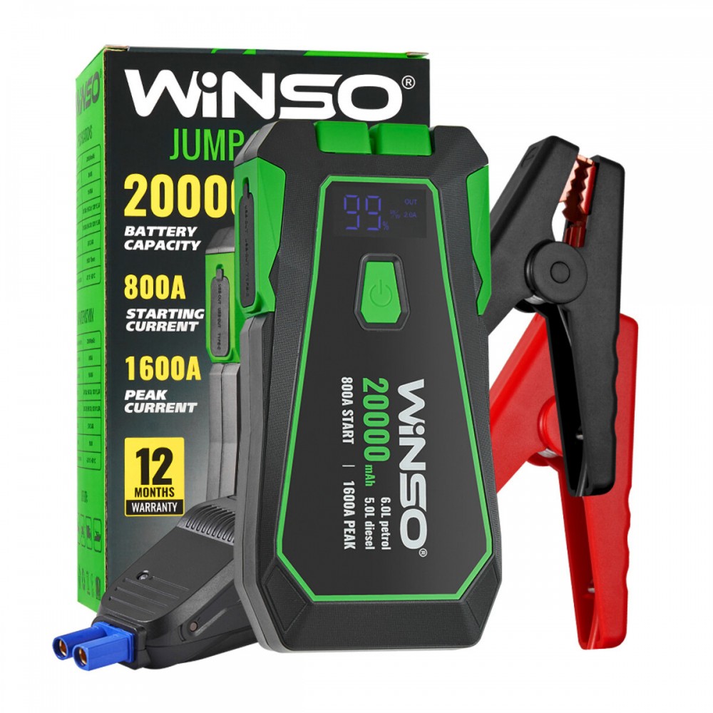 Бустер (пусковий пристрій) Winso Jump Starter 800A/1600A 20000mAh зі Smart-клемами