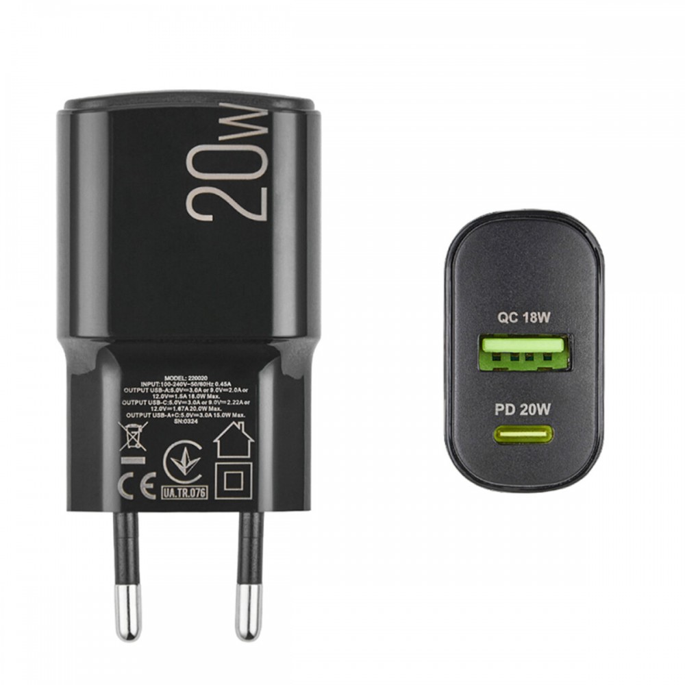 Мережевий зарядний пристрій Winso Pro PD20W USB-C+USB-A чорний