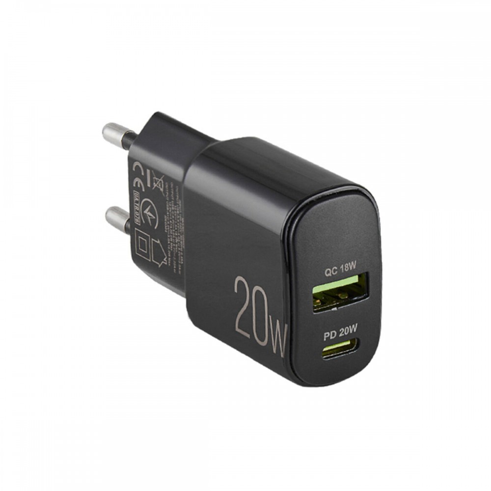 Мережевий зарядний пристрій Winso Pro PD20W USB-C+USB-A чорний
