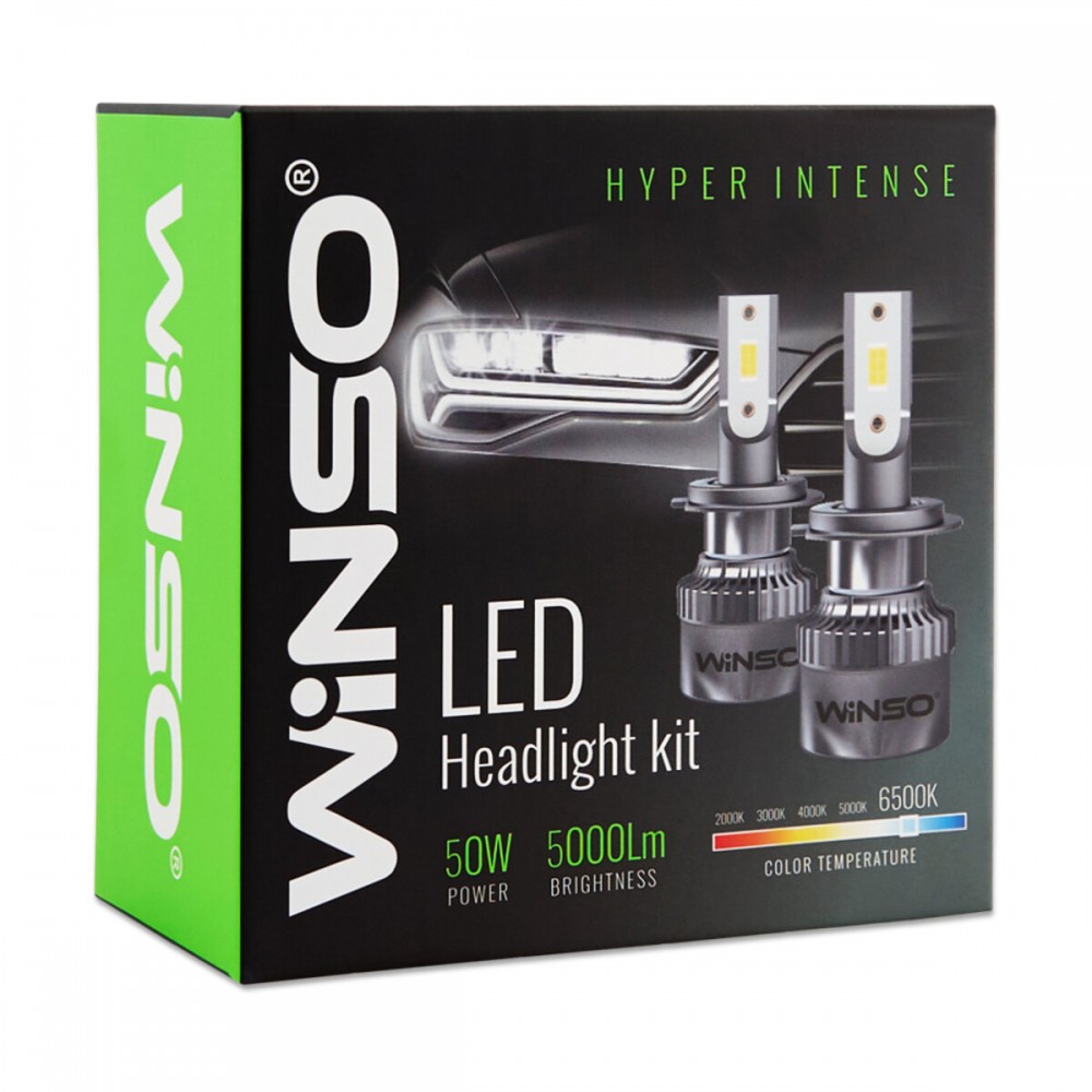 Автолампа Winso LED H8/H11/H16 12/24V 50Вт 5000Лм 6500K CSP3570 2шт