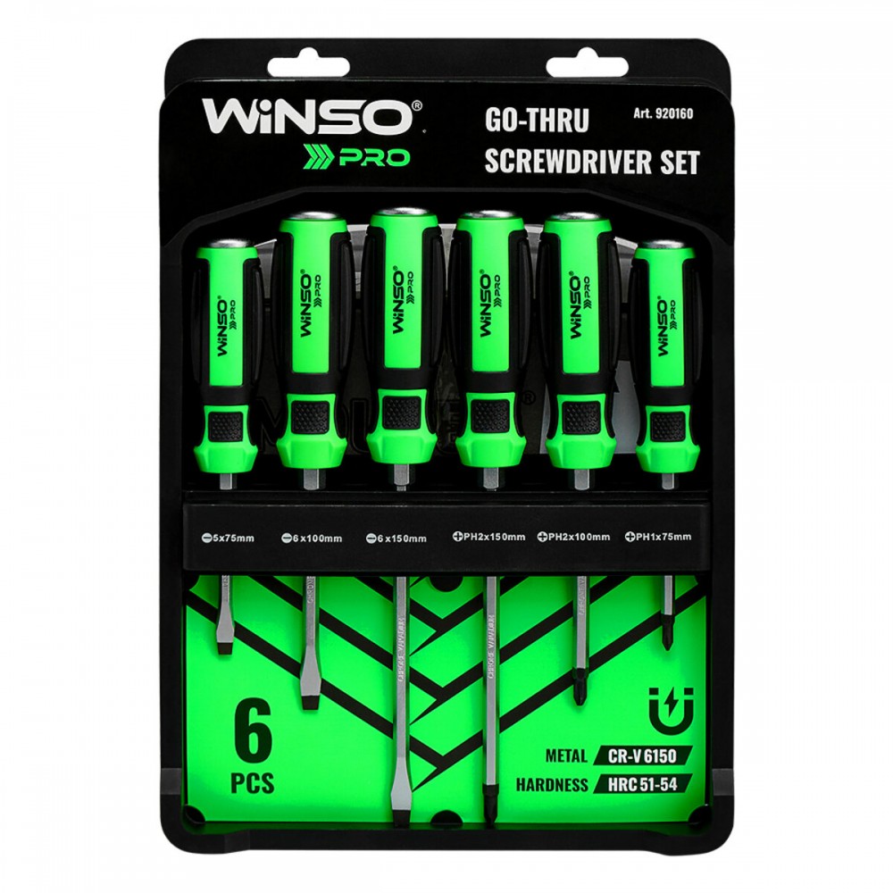 Набор отверток Winso Pro ударные (Go-Thru) с шестигранной опорой 6шт