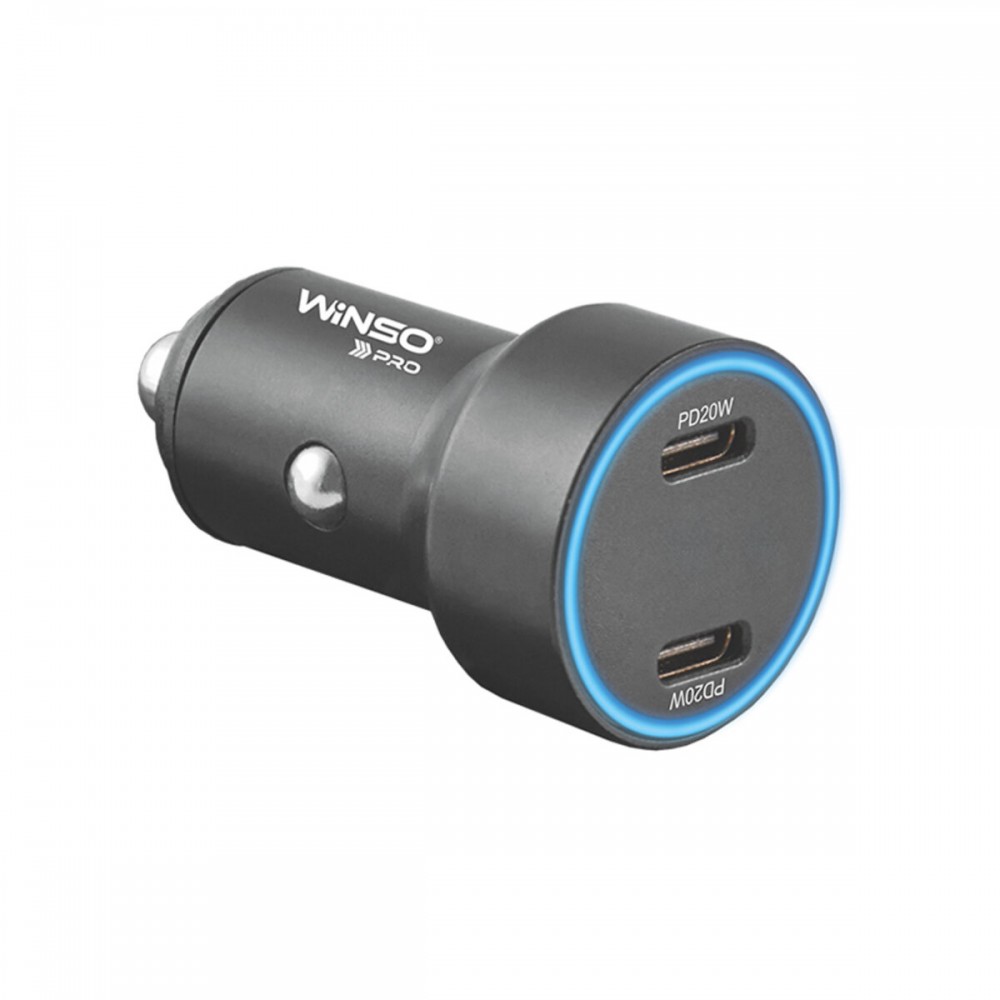 Автомобільний зарядний пристрій Winso PRO 40W 2xUSB-C LED Ring Metal