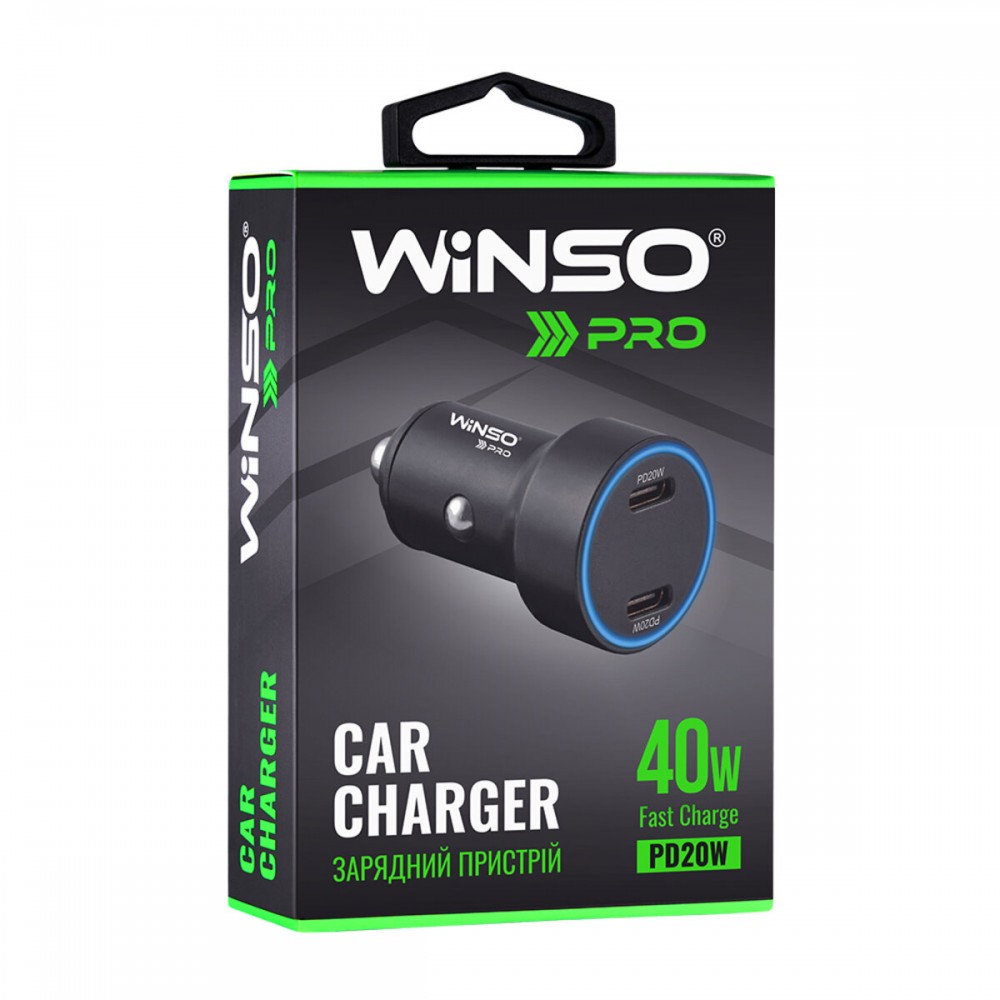Автомобільний зарядний пристрій Winso PRO 40W 2xUSB-C LED Ring Metal