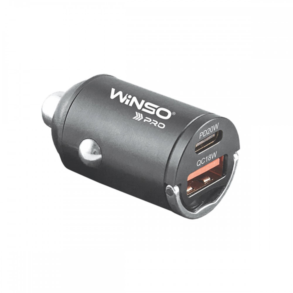 Автомобильное зарядное устройство Winso PRO 38W USB-C+USB-A mini Metal